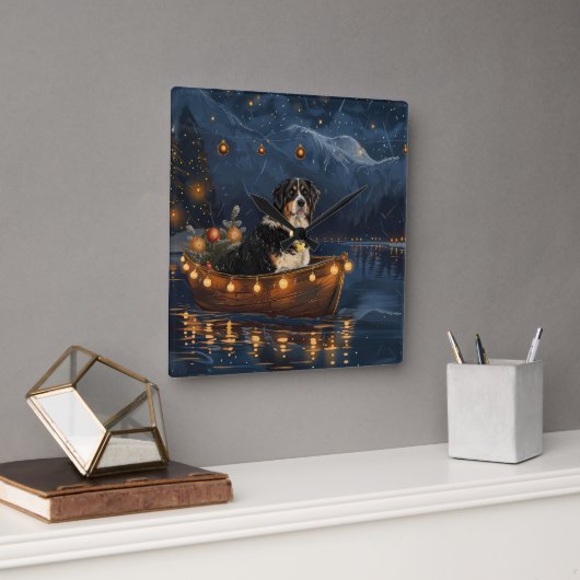 Grosser Schweizer Berg Weihnachtsfest Reise Quadratische Wanduhr (Büro)