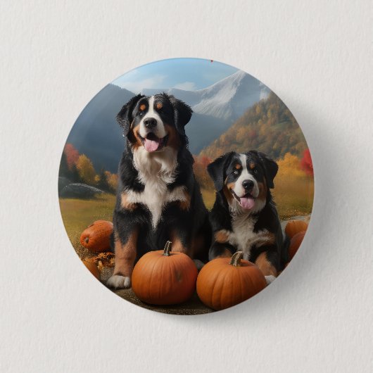 Grosser Schweizer Berggipfel Herbst Kürbisgeplänke Button (Vorderseite)