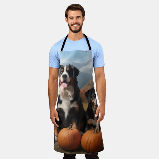 Grosser Schweizer Berggipfel Herbst Kürbisgeplänke Schürze (Getragen)