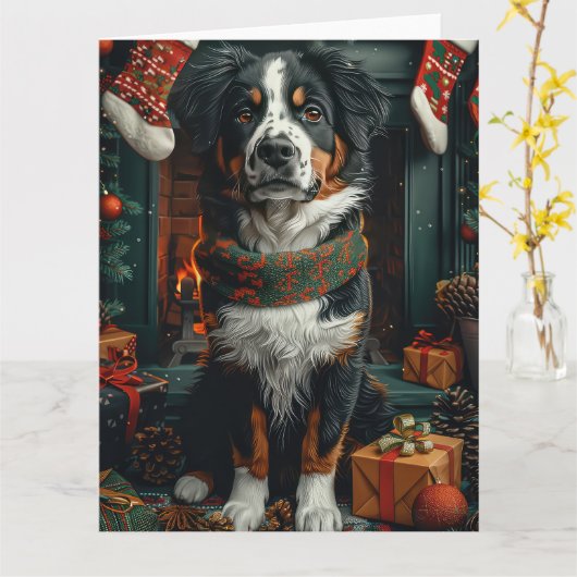 Großer Schweizer Hund mit Weihnachtsgeschenke Kami Karte (Gelbe Blume)