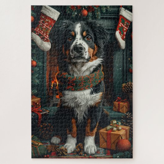 Großer Schweizer Hund mit Weihnachtsgeschenke Kami Puzzle (Vertikal)
