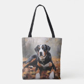 Großer Schweizer Sennenhund im Herbst, Blätter fal Tasche (Rückseite)