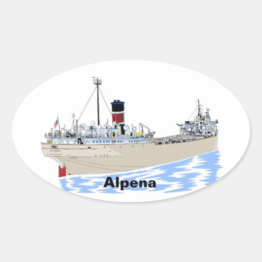 Großer Seenfrachter Alpena Ovaler Aufkleber (Vorderseite)