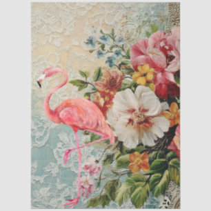 Großer Shabby Chic Rosa Flamingo Floral Decoupage Seidenpapier