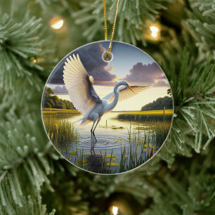 Großer Silberreiher-Andenken Keramik Ornament