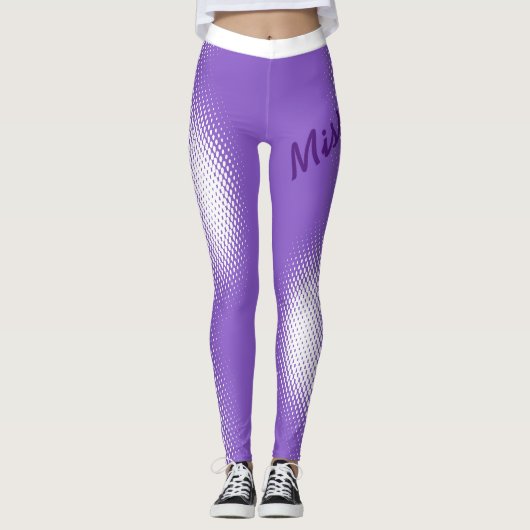 Grosser Skripttext mit weißem Punktmuster auf Past Leggings (Vorderseite)