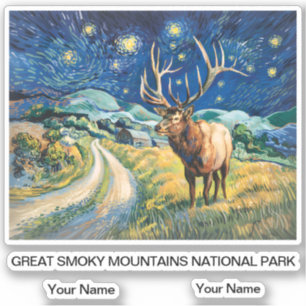 Großer Smoky Mountains Wildlife Elk Retro Van Gogh Aufkleber