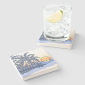 Großer Sonnenuntergang-Streifen hawaiische Tiki Steinuntersetzer (Seitenansicht)