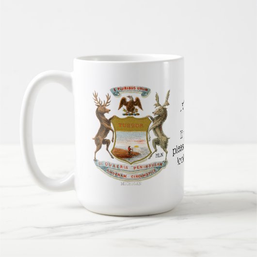 Großer Staat von Michigan-Karte und Wappen Kaffeetasse (Links)