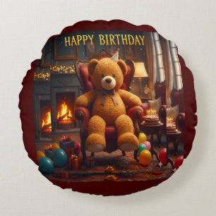 GROSSER TEDDYBÄR GUTEN GEBURTSTAG RUNDES KISSEN