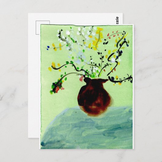 Großer Topf mit blühender Pflanze Postkarte (Vorne/Hinten)