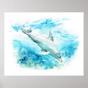 Großer Tümmler Aquarell-Gemälde Poster