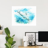 Großer Tümmler Aquarell-Gemälde Poster (Heimbüro)