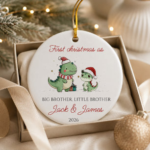 Großer und kleiner Bruder Weihnachten Dinosaurier Keramik Ornament