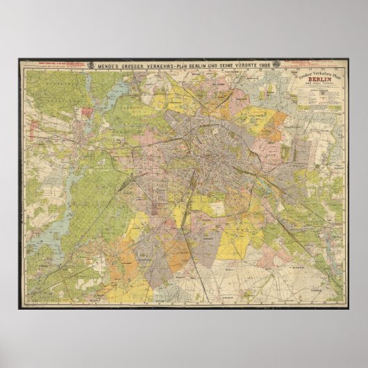 Großer Verkehrs-Plan Berlin 1908 – Historische Kar Poster (Vorne)