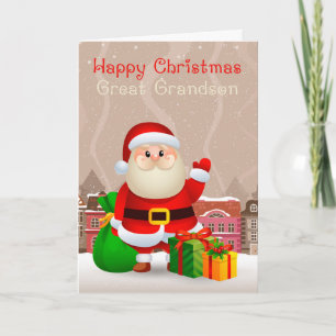 Großer Weihnachtsmann mit Sack und Geschenkkarte Feiertagskarte