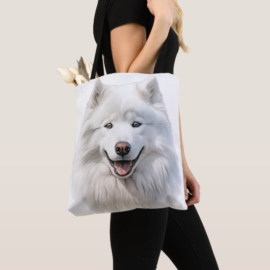 GROSSER WEISSER FLÜFFE SAMOYED HUND TASCHE (Von Nahem)