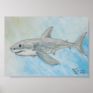 Grosser Weißer Hai Aquarell Poster
