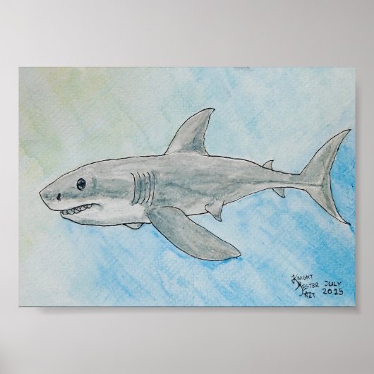 Grosser Weißer Hai Aquarell Poster (Vorne)