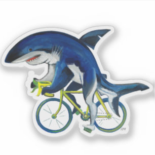 Großer Weißer Hai auf einem Fahrrad Aufkleber