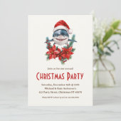 Großer Weißer Hai in einer Weihnachtsmannmütze Wei Einladung (Stehend Vorderseite)