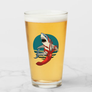 Großer Weißer Hai und Riesenfisch - Tintenfisch Glas