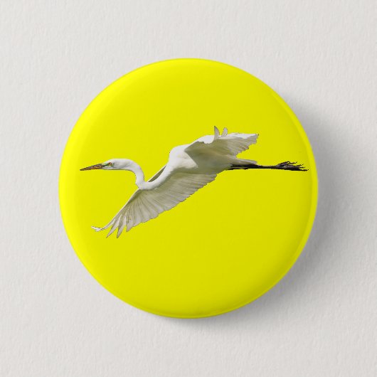 Großer weißer Reiher im Flug Button (Vorderseite)
