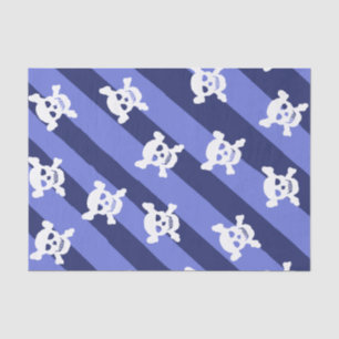 Grosser weißer Schädel und Crossbones auf blauen S Seidenpapier