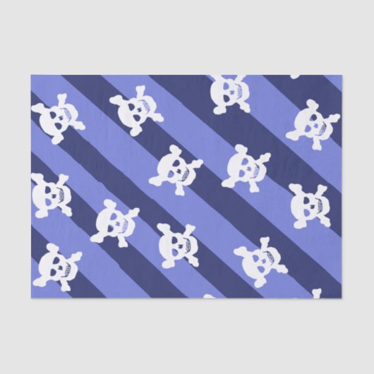 Grosser weißer Schädel und Crossbones auf blauen S Seidenpapier (Vorderseite)