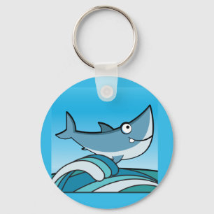 GROSSER WEISSER SCHARKER GLÜCKLICHER CARTOON FISH SCHLÜSSELANHÄNGER