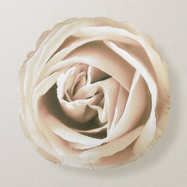 Großer Weißrosendruck Rundes Kissen (Vorderseite)