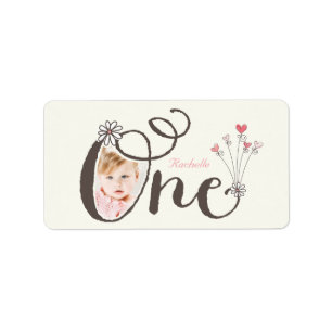Großer Whimsical One Baby Mädchen 1. Geburtstagsfo Adressaufkleber