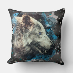 *~* Großer Wolf Totem Blue Abstrakt Polyester Boho Kissen