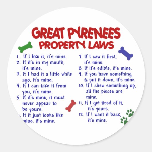 GRÖSSERE PYRENEES-Eigenschaftengesetze 2 Runder Aufkleber (Vorderseite)