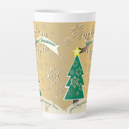 Größere Snowy Bronze Weihnachtsbaum Szene Latte Ta Milchtasse (Vorderseite)
