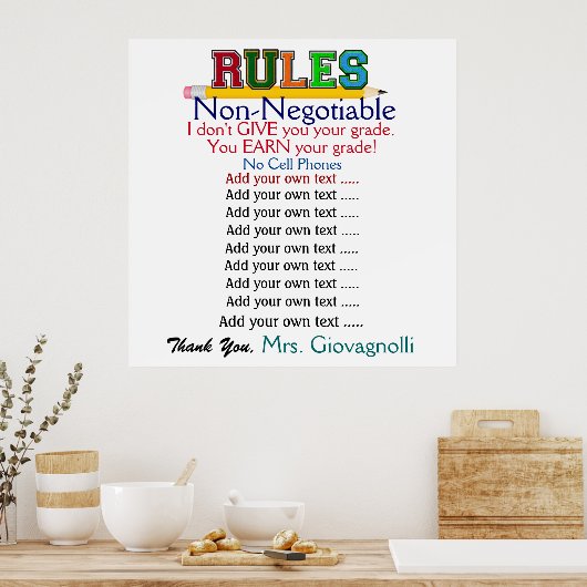 Größere Version Lehrer Klassenzimmer Regeln Poster (Küche)