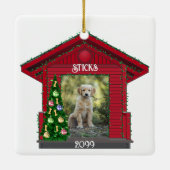 Größere Welpe rechteckige Upload Foto Dog House Keramikornament (Rückseite)