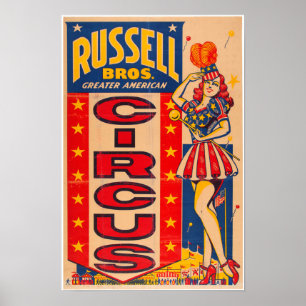 Größeres amerikanisches Zirkus-Plakat Russels Bros Poster