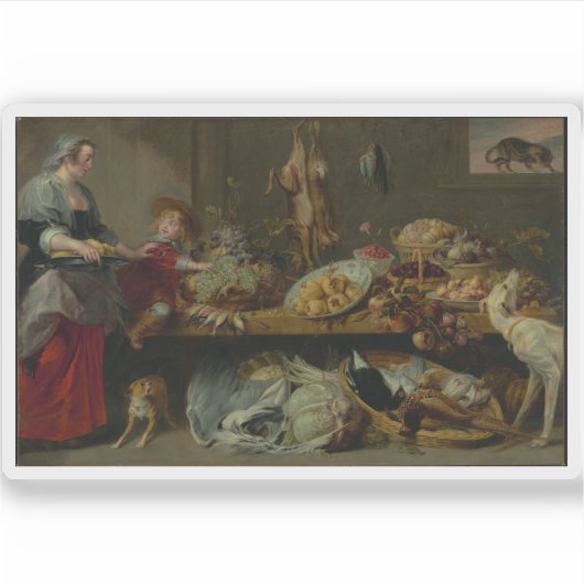 Größeres Stillleben mit Housekeeper und Young Boy Aufkleber (Vorderseite)