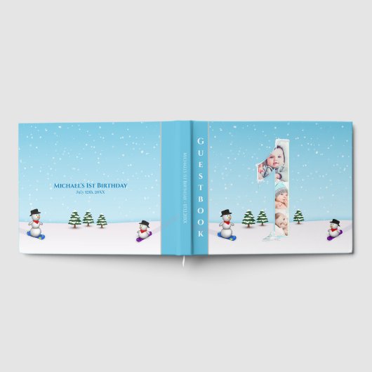 Grosses 1. Geburtstag Winterschnee-Foto Gästebuch (Voll)