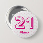 Großes 21. rosa weißes Polkapunkt-Abzeichenalter Button (Vorne & Hinten)