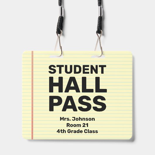 Großes 4x5-Schüler-Hall-Pass-Lanyard Ausweis (Vorderseite mit Lanyard)