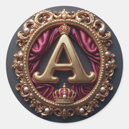 Großes A-Monogramm auf rotem Samt Runder Aufkleber (Vorderseite)