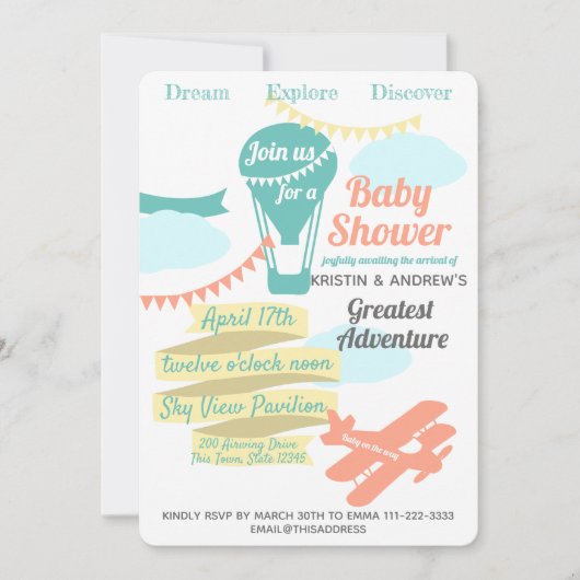 Großes Abenteuer Heißluftballon und Flugzeug Einladung (Vorderseite)