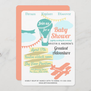 Großes Abenteuer Heißluftballon und Flugzeug Einladung