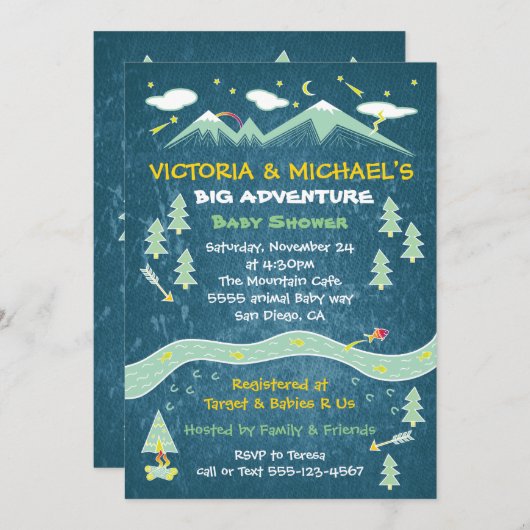 Grosses Abenteuer rustikale Bergvolkskunst Babydus Einladung (Vorne/Hinten)