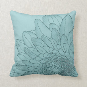 Großes aquamarines grafisches Sonnenblume  Kissen