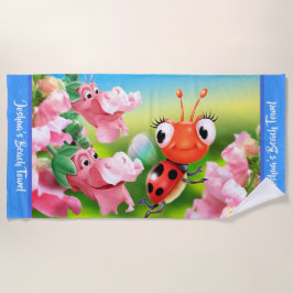 Grosses Badetuch Ladybug Blumengarten. Blaue Kante