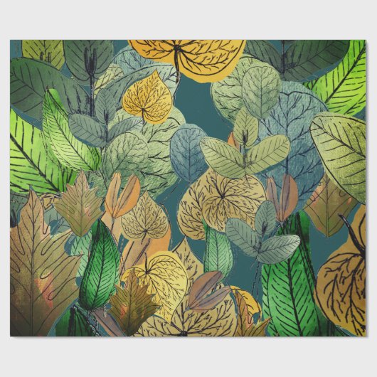 Grosses Blätterblatt grün, braun, Aquamarin, rost Geschenkpapier (Flach)