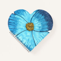 Großes blaues Blumen-Herz-Spiral-Notizbuch